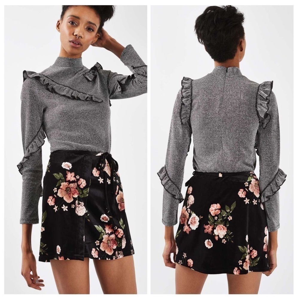 TOPSHOP Velvet Floral Wrap Mini Skirt - Picture 1 of 3